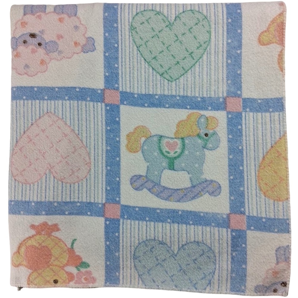 Beacon Baby Receiving Blanket Blue Patchwork Unisex Soft Cotton WPL 1675 Vtg